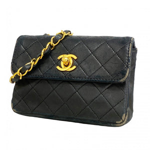 【6cb2056-k】シャネル ショルダーバッグ ミニマトラッセ チェーンショルダー ラムスキン ブラック ゴールド金具【中古】レディース