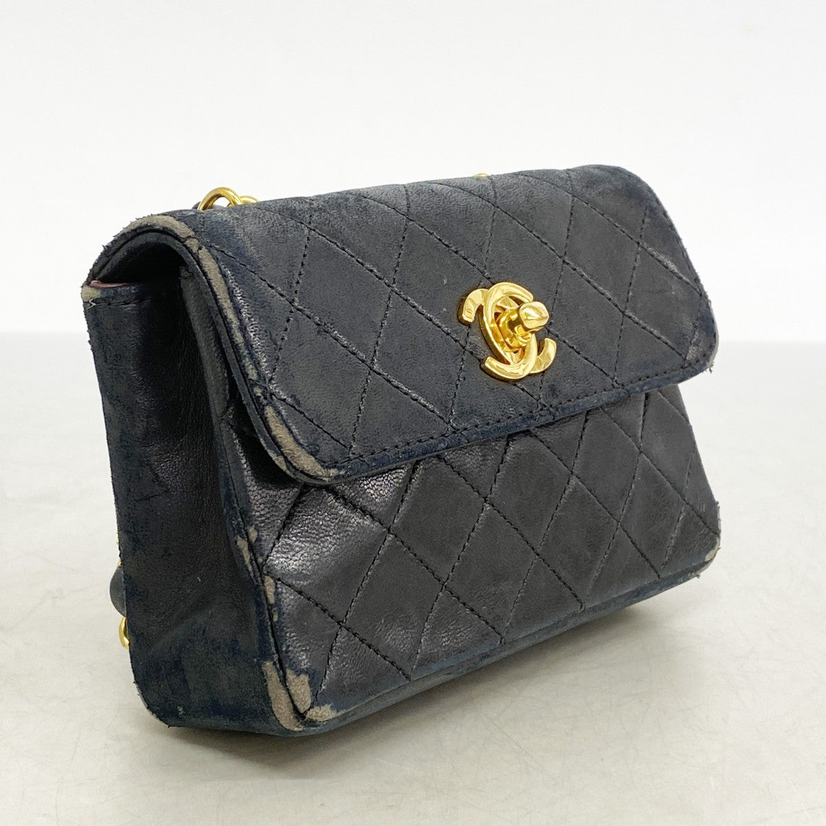 【6cb2056-k】シャネル ショルダーバッグ ミニマトラッセ チェーンショルダー ラムスキン ブラック ゴールド金具【中古】レディース