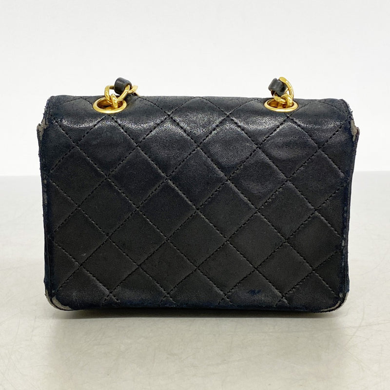 【6cb2056-k】シャネル ショルダーバッグ ミニマトラッセ チェーンショルダー ラムスキン ブラック ゴールド金具【中古】レディース