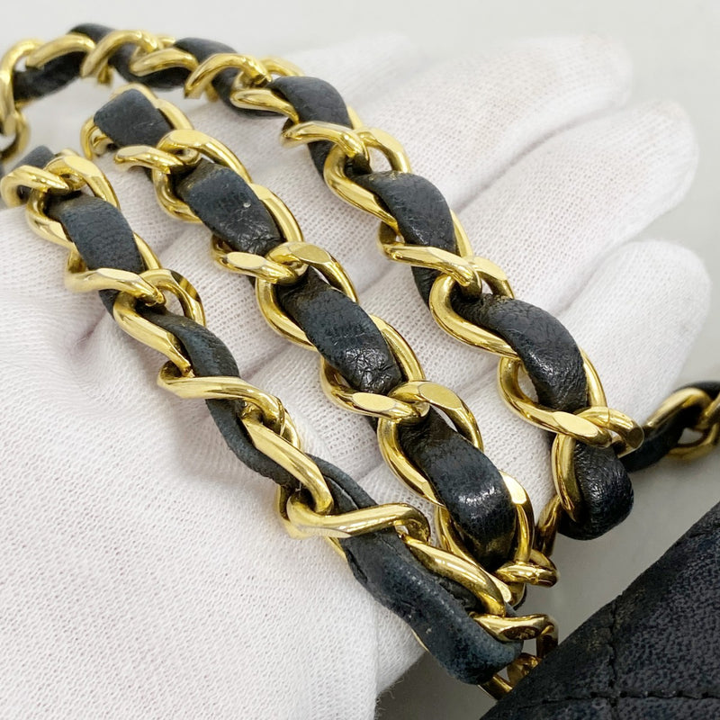 【6cb2056-k】シャネル ショルダーバッグ ミニマトラッセ チェーンショルダー ラムスキン ブラック ゴールド金具【中古】レディース