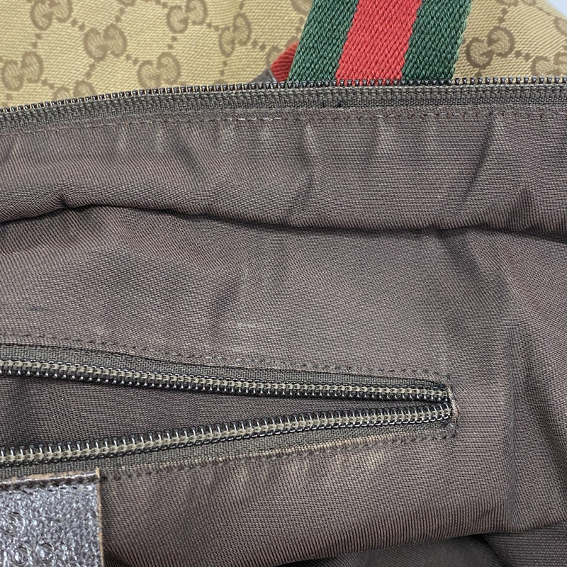 ★SALE【6cb2156-k】グッチ トートバッグ GGキャンバス/シェリーライン 131231 キャンバス ブラウン シルバー金具【中古】レディース