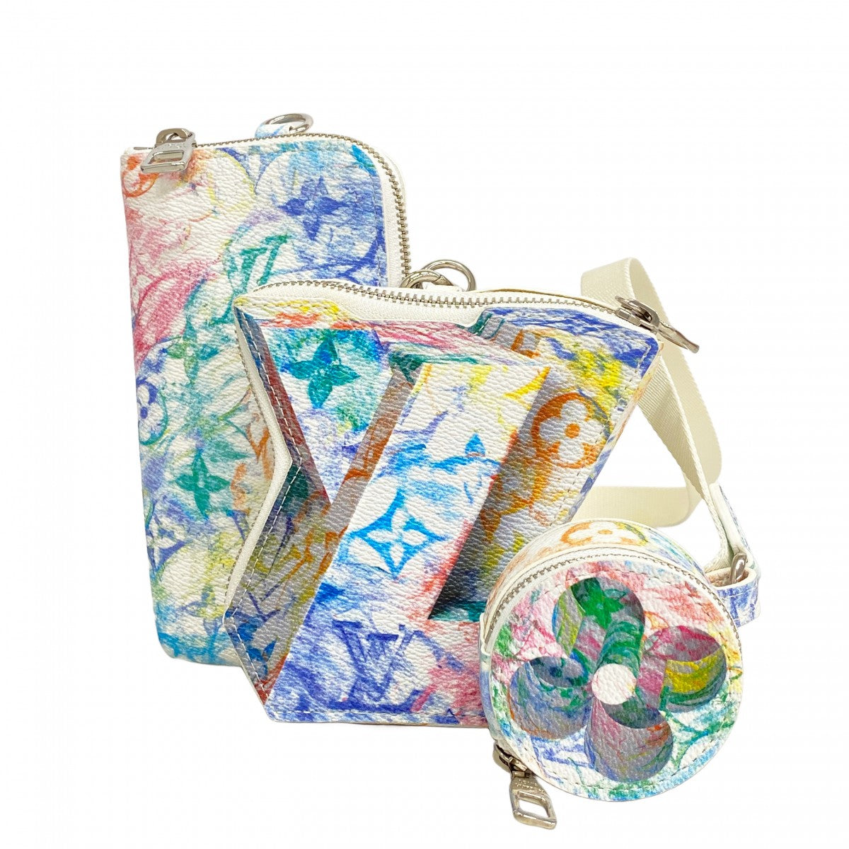 【6cb2272-k】ルイヴィトン ショルダーバッグ モノグラム・パステルカラーズ ブロックLV M57277 マルチカラー ホワイト【中古】メンズ レディース ユニセックス