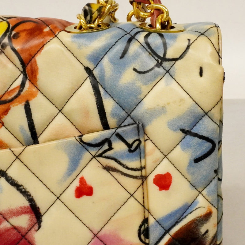 【6cb2276】シャネル ショルダーバッグ デカマトラッセ Wチェーン パテントレザー マルチカラー ゴールド金具【中古】レディース