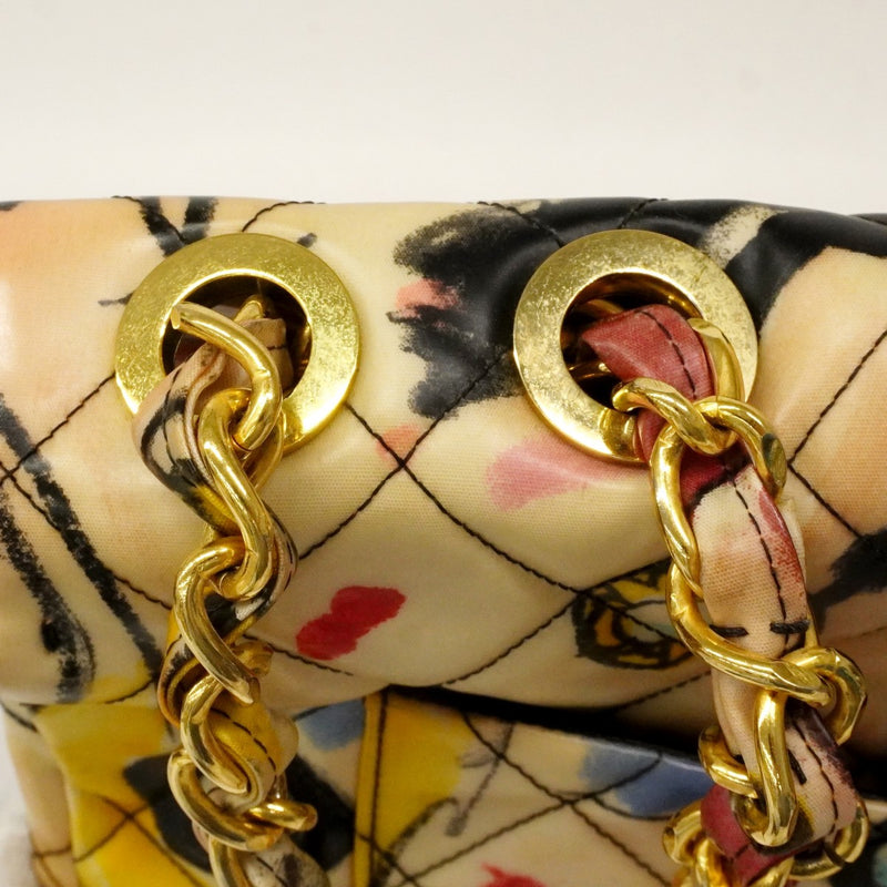 【6cb2276】シャネル ショルダーバッグ デカマトラッセ Wチェーン パテントレザー マルチカラー ゴールド金具【中古】レディース
