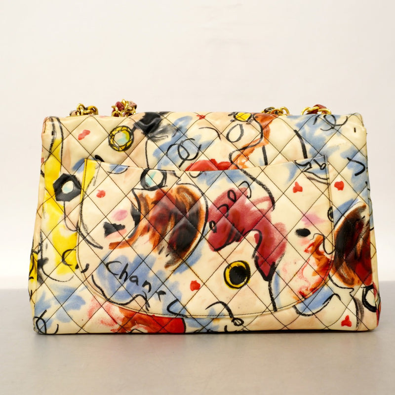 【6cb2276】シャネル ショルダーバッグ デカマトラッセ Wチェーン パテントレザー マルチカラー ゴールド金具【中古】レディース