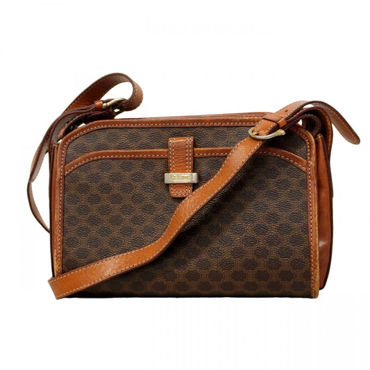 【6cb2286】セリーヌ ショルダーバッグ マカダム PVC ブラウン ゴールド金具【中古】レディース