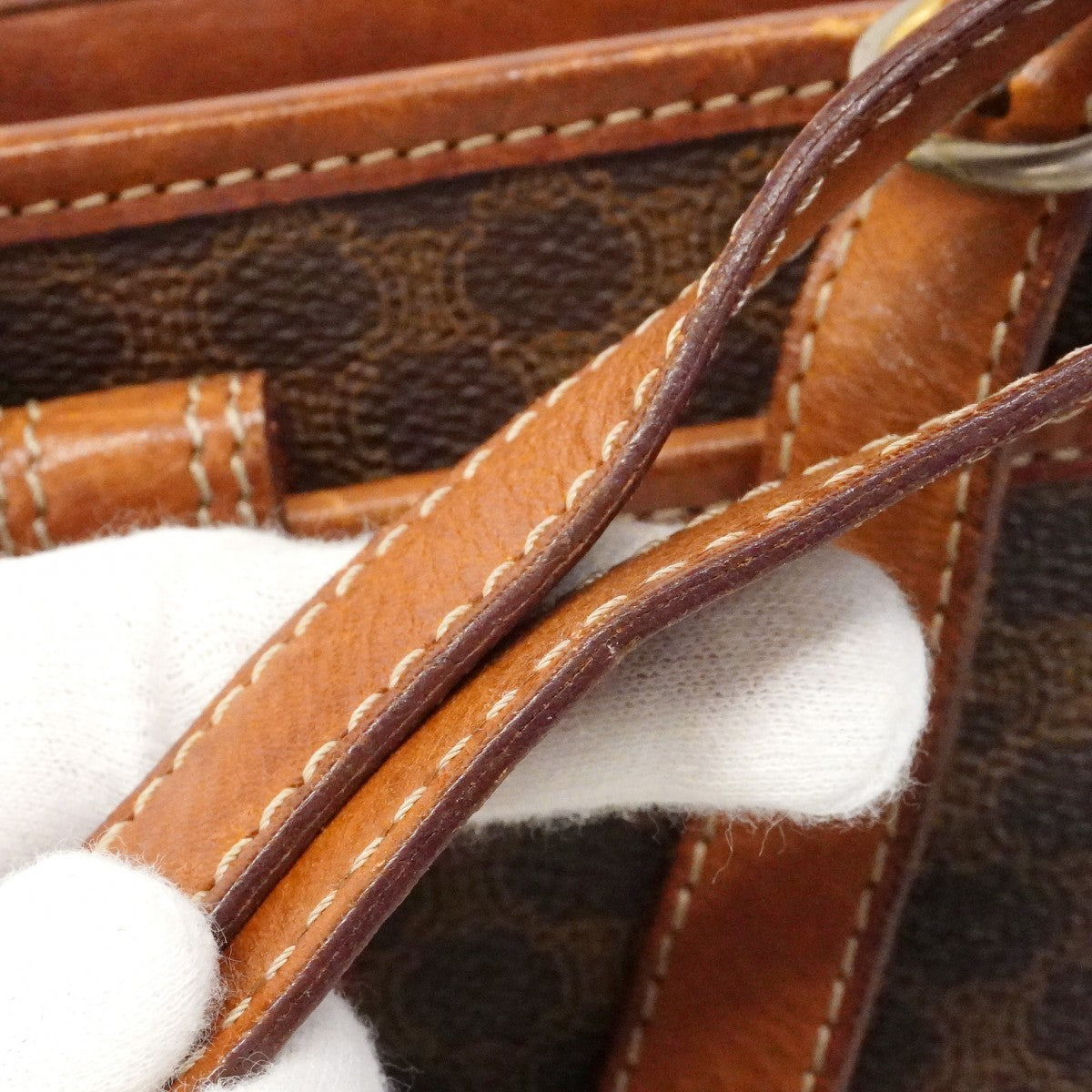 【6cb2286】セリーヌ ショルダーバッグ マカダム PVC ブラウン ゴールド金具【中古】レディース