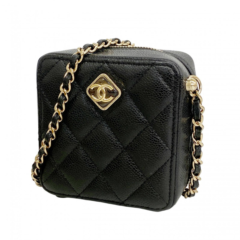 【6cb2289】シャネル ショルダーバッグ マトラッセ チェーンショルダー キャビアスキン ブラック シャンパンゴールド金具【中古】レディース