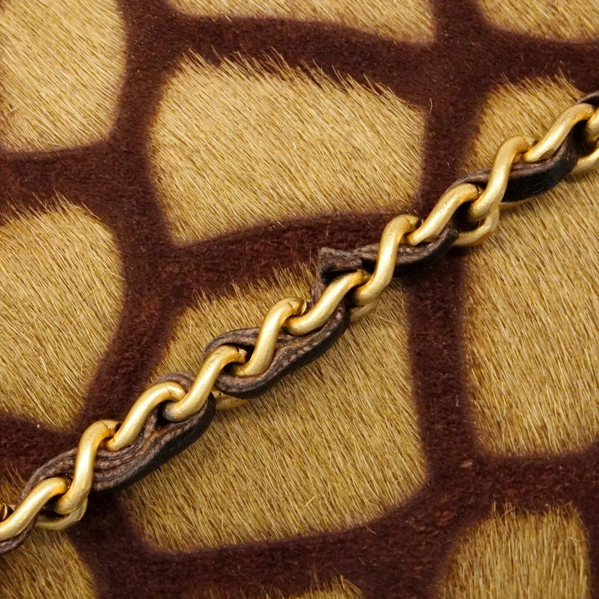 【6cb2300】シャネル ショルダーバッグ 2.55 ハラコ ブラウン ゴールド金具【中古】レディース