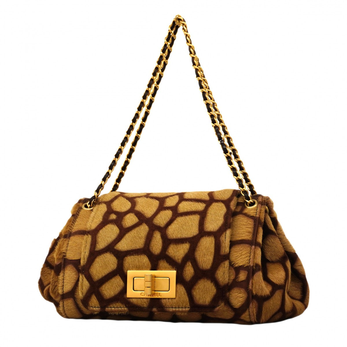【6cb2300】シャネル ショルダーバッグ 2.55 ハラコ ブラウン ゴールド金具【中古】レディース