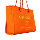 【6cb2301】シャネル チェーントート ドーヴィル キャンバス オレンジ イエロー シルバー金具【中古】レディース