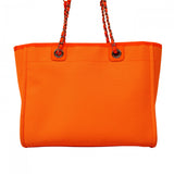 【6cb2301】シャネル チェーントート ドーヴィル キャンバス オレンジ イエロー シルバー金具【中古】レディース