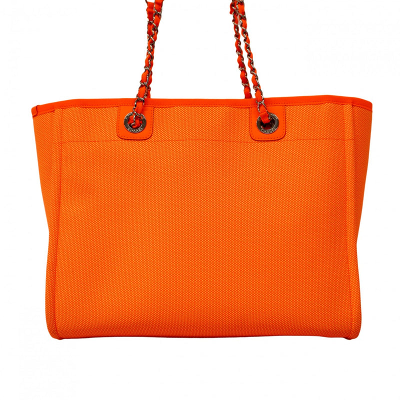 【6cb2301】シャネル チェーントート ドーヴィル キャンバス オレンジ イエロー シルバー金具【中古】レディース