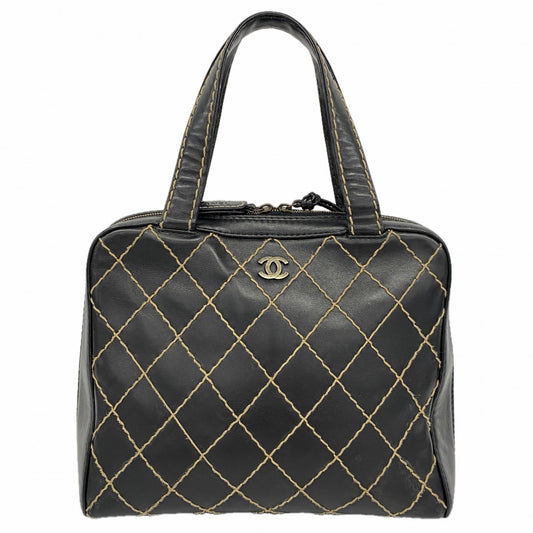 【6cb2302-k】シャネル ハンドバッグ ワイルドステッチ ラムスキン ブラック ゴールド金具【中古】レディース
