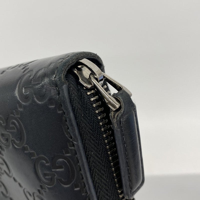 【6cb2305-k】グッチ 長財布 グッチシマ 307987 レザー ネイビー シルバー金具【中古】メンズ