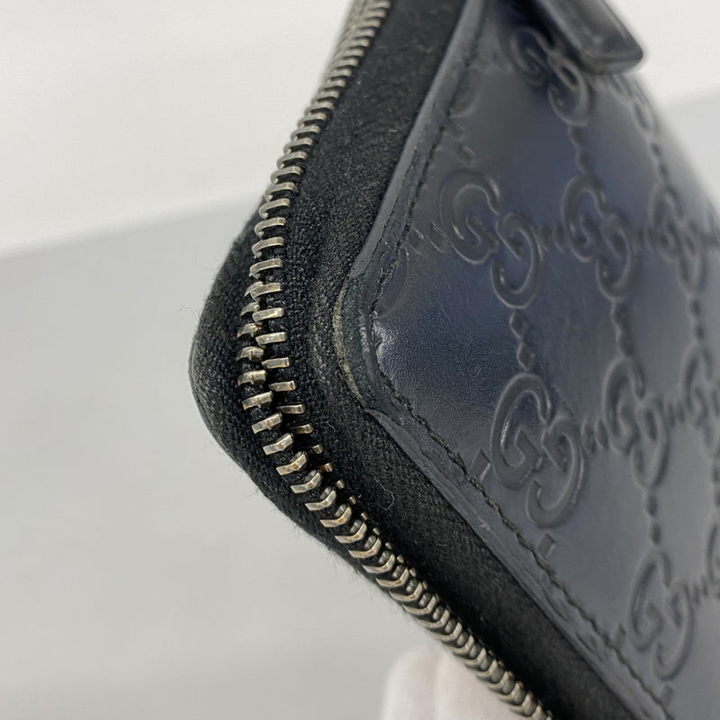 【6cb2305-k】グッチ 長財布 グッチシマ 307987 レザー ネイビー シルバー金具【中古】メンズ
