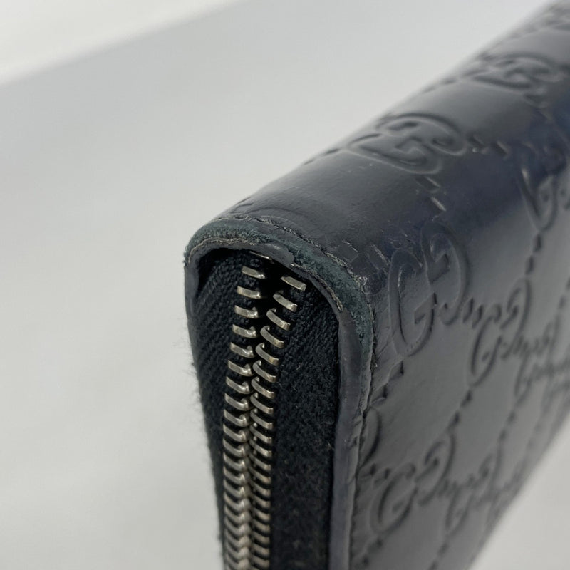 【6cb2305-k】グッチ 長財布 グッチシマ 307987 レザー ネイビー シルバー金具【中古】メンズ