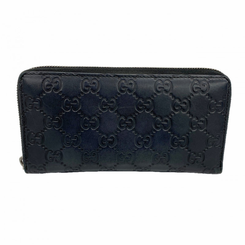 【6cb2305-k】グッチ 長財布 グッチシマ 307987 レザー ネイビー シルバー金具【中古】メンズ