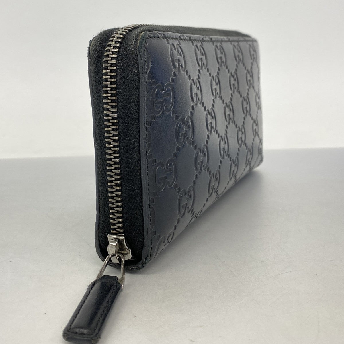 【6cb2305-k】グッチ 長財布 グッチシマ 307987 レザー ネイビー シルバー金具【中古】メンズ