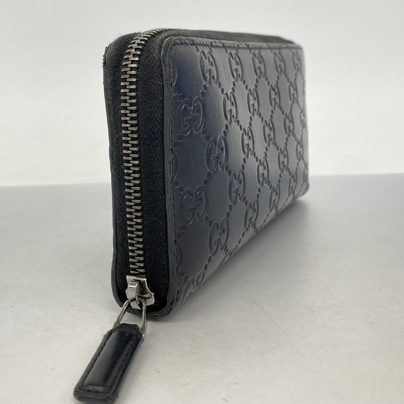 【6cb2305-k】グッチ 長財布 グッチシマ 307987 レザー ネイビー シルバー金具【中古】メンズ