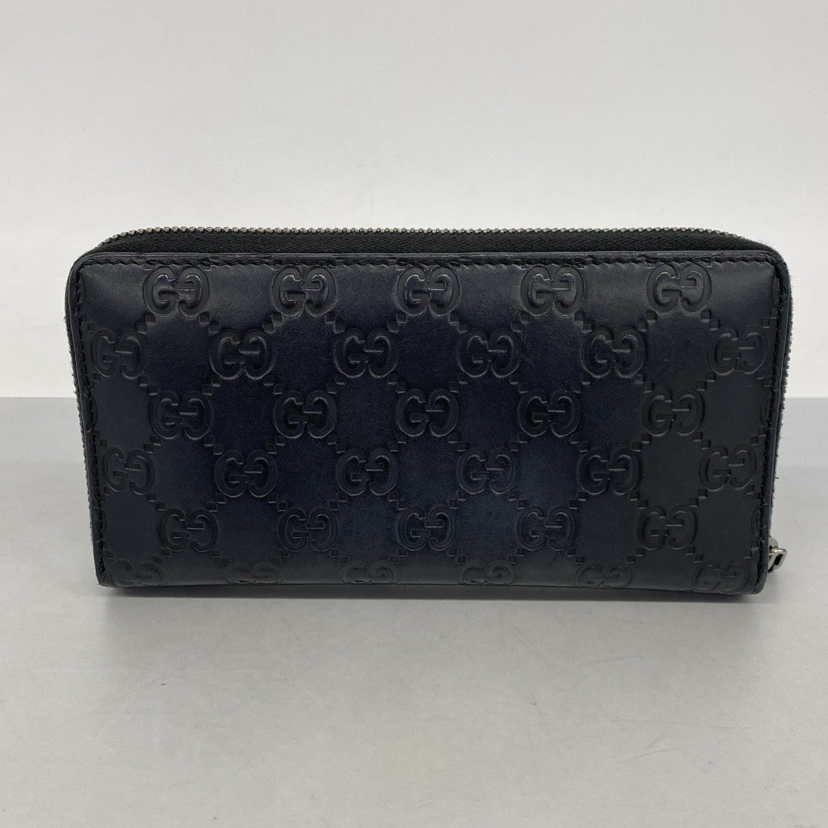 【6cb2305-k】グッチ 長財布 グッチシマ 307987 レザー ネイビー シルバー金具【中古】メンズ