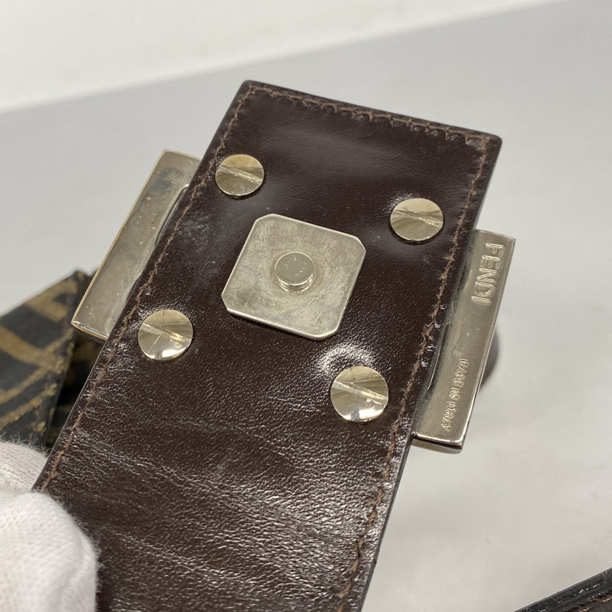 【6cb2333】フェンディ ショルダーバッグ ズッカ ナイロンキャンバス ブラウン シルバー金具【中古】レディース