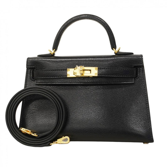 【6cb2381-g】エルメス ハンドバッグ ミニケリー2 シェーブル ブラック ゴールド金具 K刻印 2wayバッグ【中古】レディース