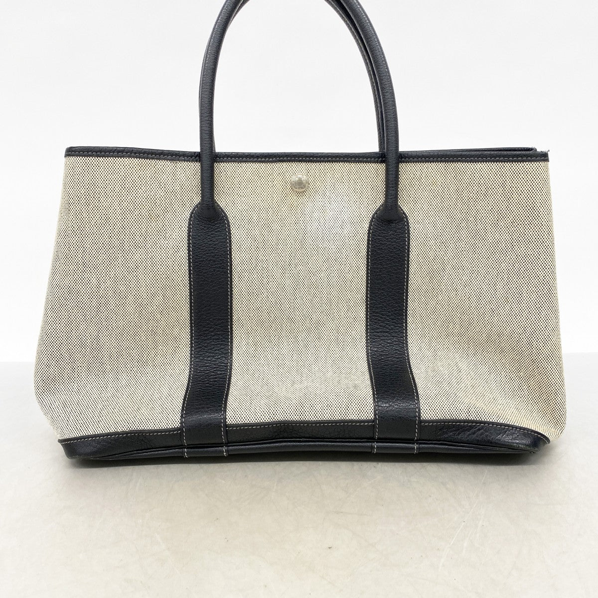 【6cb2532】エルメス トートバッグ ガーデンパーティPM トワルアッシュ ブラック シルバー金具 □H刻印【中古】レディース
