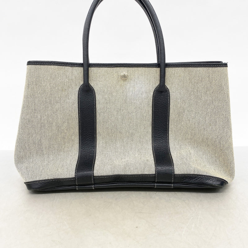 【6cb2532】エルメス トートバッグ ガーデンパーティPM トワルアッシュ ブラック シルバー金具 □H刻印【中古】レディース