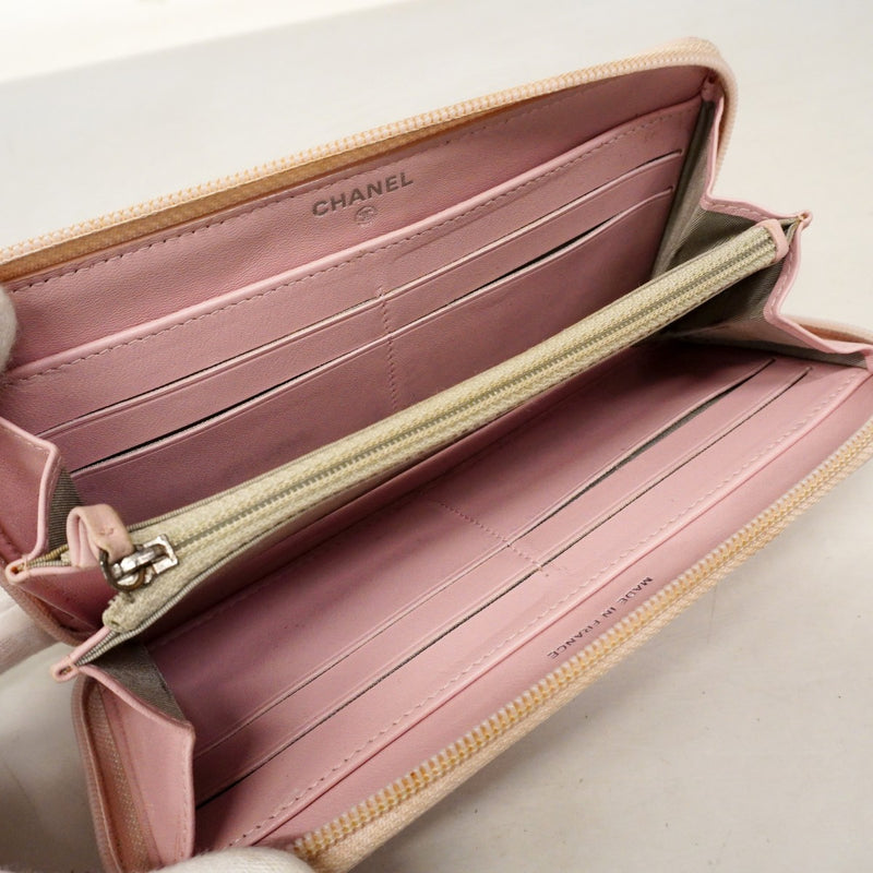【6cb2774】シャネル 長財布 キャビアスキン ピンク シルバー金具【中古】レディース