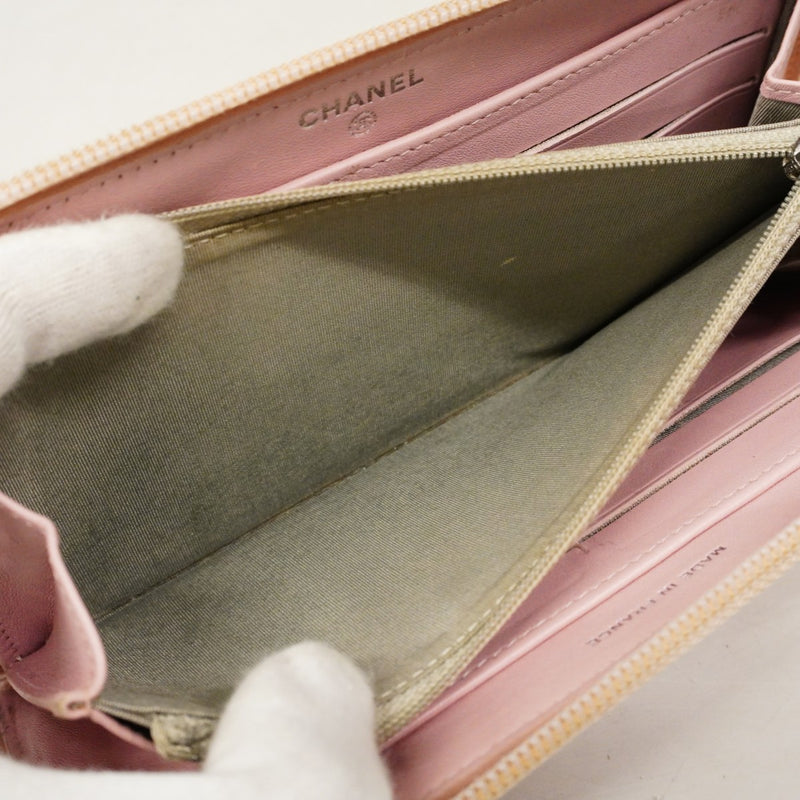 【6cb2774】シャネル 長財布 キャビアスキン ピンク シルバー金具【中古】レディース