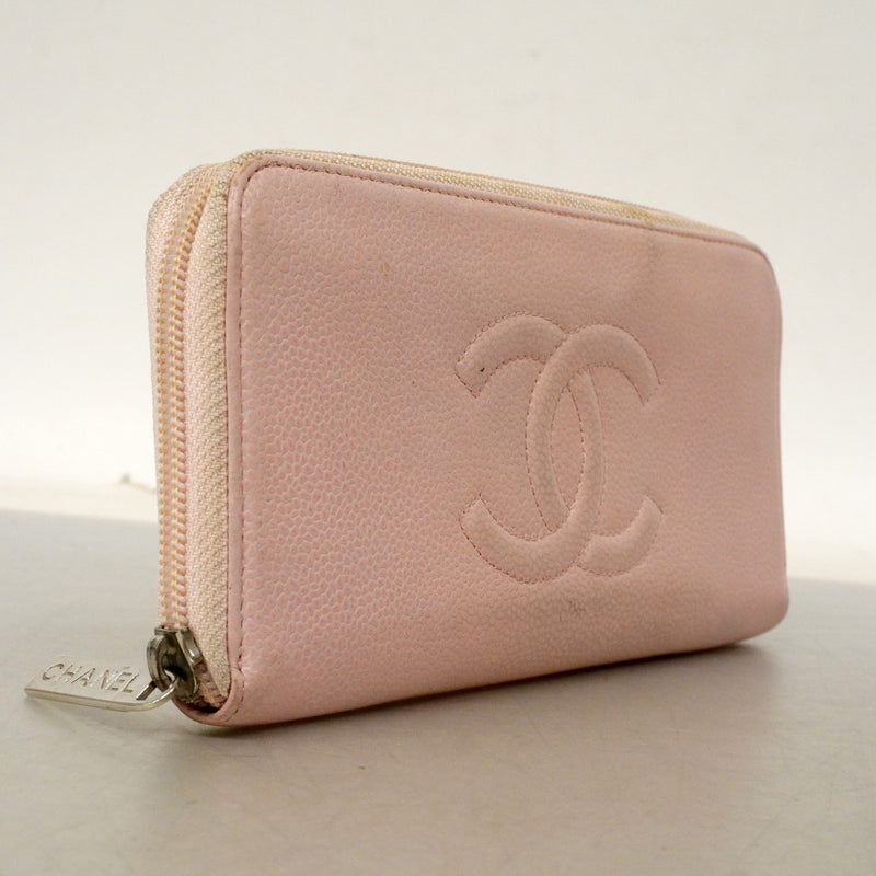 【6cb2774】シャネル 長財布 キャビアスキン ピンク シルバー金具【中古】レディース