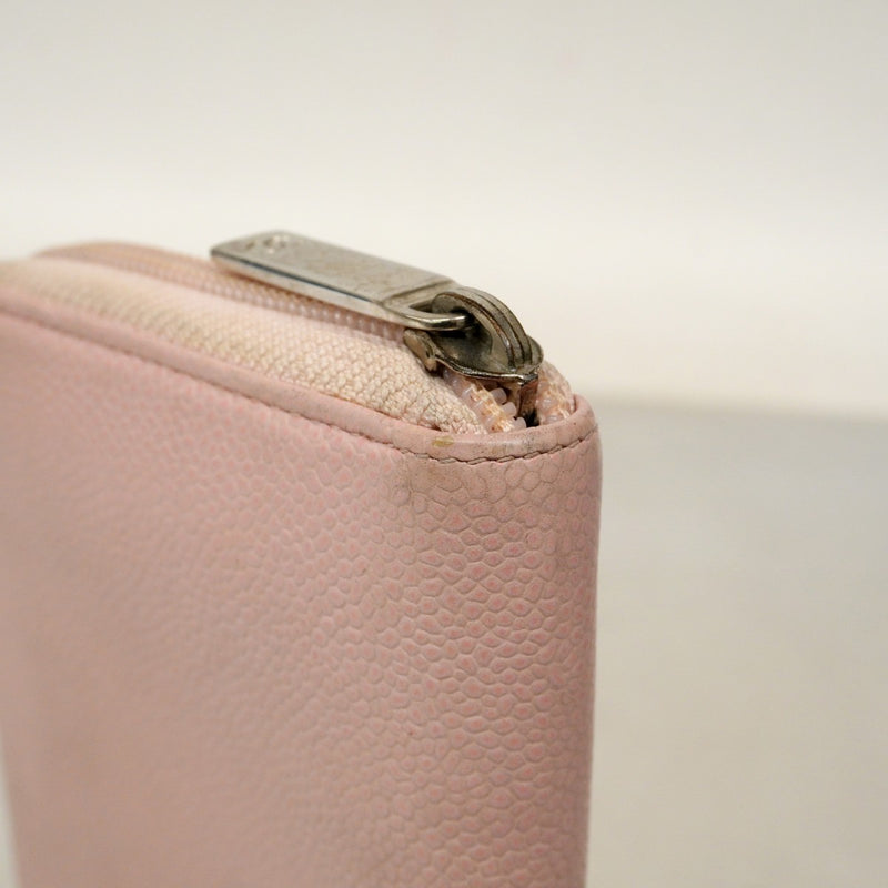 【6cb2774】シャネル 長財布 キャビアスキン ピンク シルバー金具【中古】レディース