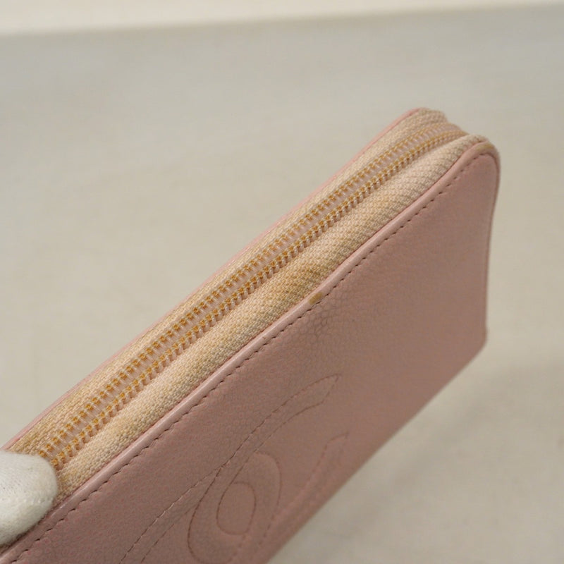 【6cb2774】シャネル 長財布 キャビアスキン ピンク シルバー金具【中古】レディース