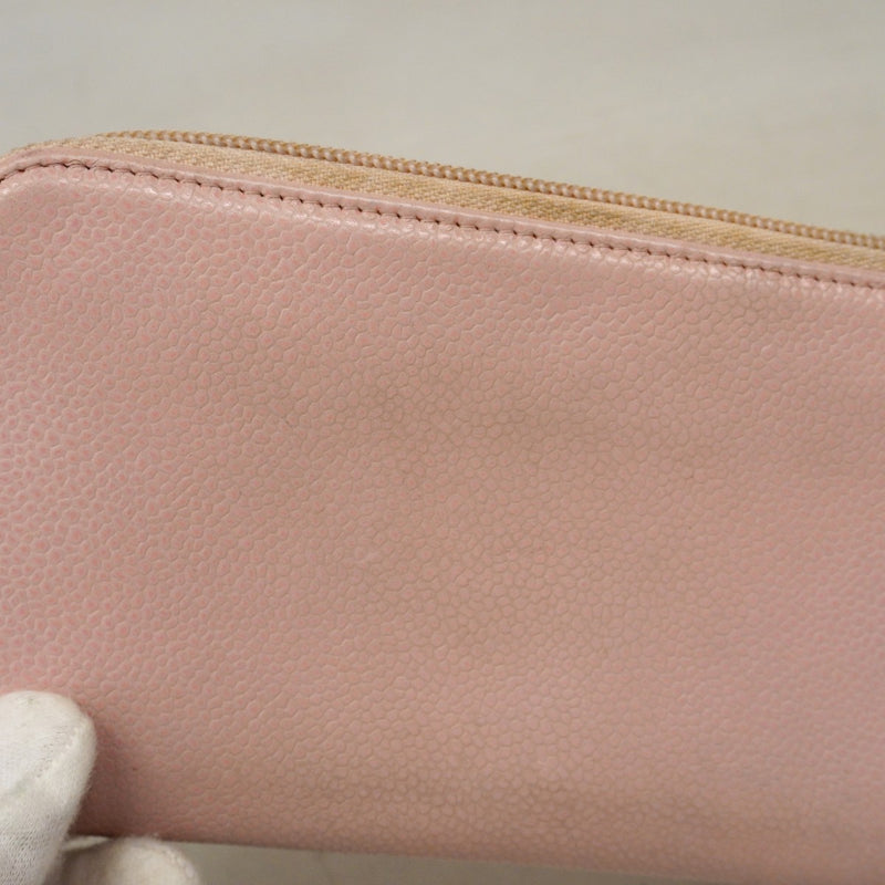 【6cb2774】シャネル 長財布 キャビアスキン ピンク シルバー金具【中古】レディース