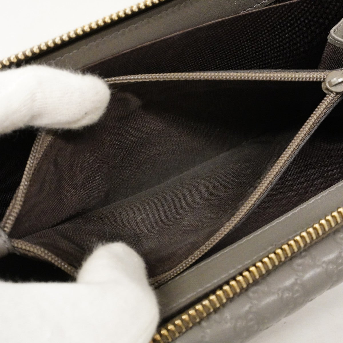 【6cb2775】グッチ 長財布 マイクログッチシマ 449364 レザー グレー シャンパンゴールド金具【中古】レディース