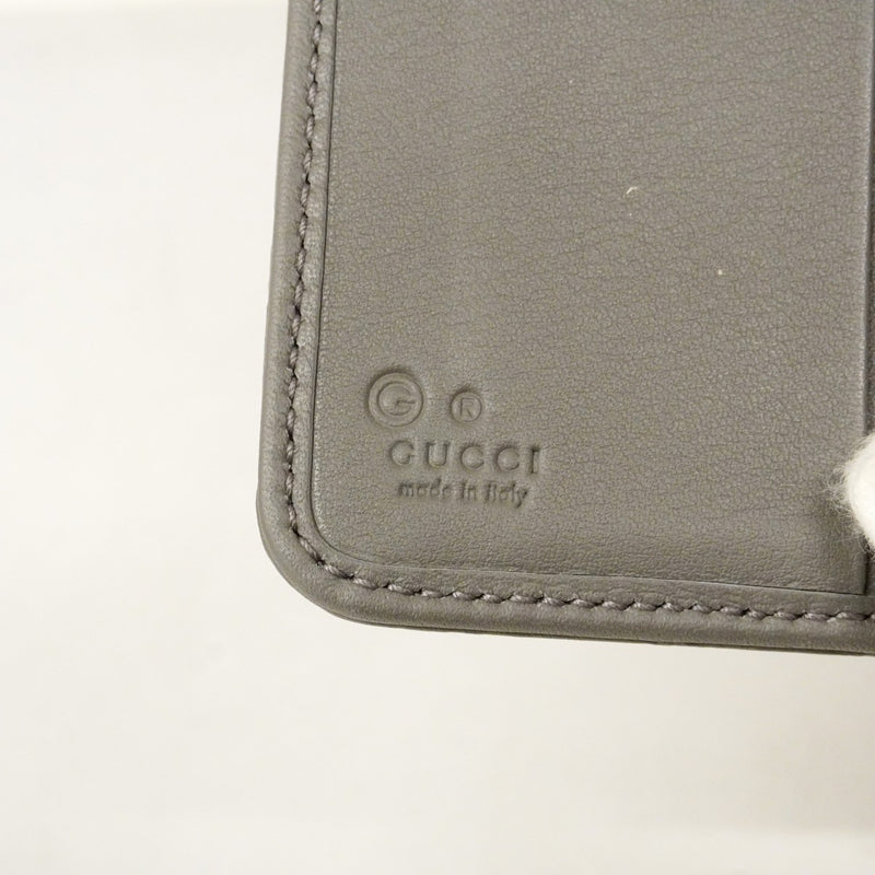 【6cb2775】グッチ 長財布 マイクログッチシマ 449364 レザー グレー シャンパンゴールド金具【中古】レディース