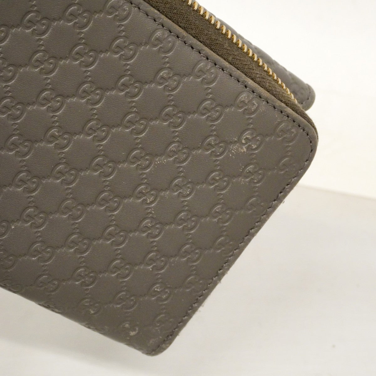 【6cb2775】グッチ 長財布 マイクログッチシマ 449364 レザー グレー シャンパンゴールド金具【中古】レディース