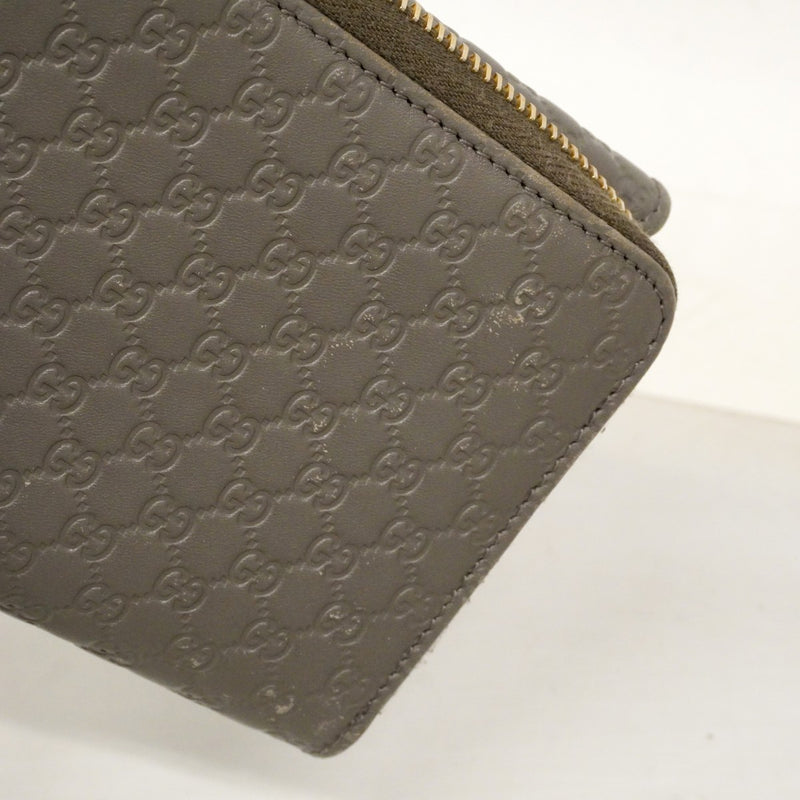 【6cb2775】グッチ 長財布 マイクログッチシマ 449364 レザー グレー シャンパンゴールド金具【中古】レディース