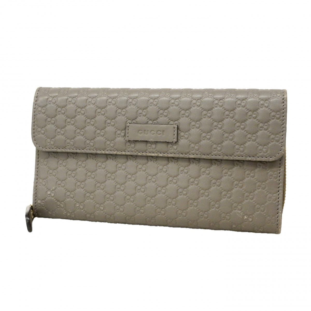 【6cb2775】グッチ 長財布 マイクログッチシマ 449364 レザー グレー シャンパンゴールド金具【中古】レディース