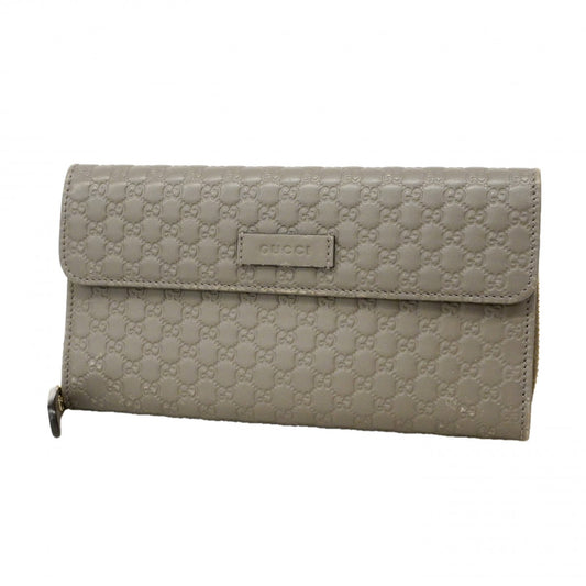 【6cb2775】グッチ 長財布 マイクログッチシマ 449364 レザー グレー シャンパンゴールド金具【中古】レディース
