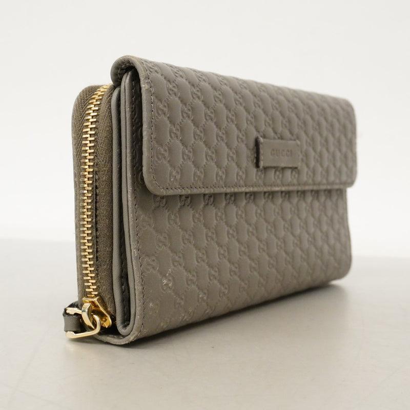 【6cb2775】グッチ 長財布 マイクログッチシマ 449364 レザー グレー シャンパンゴールド金具【中古】レディース