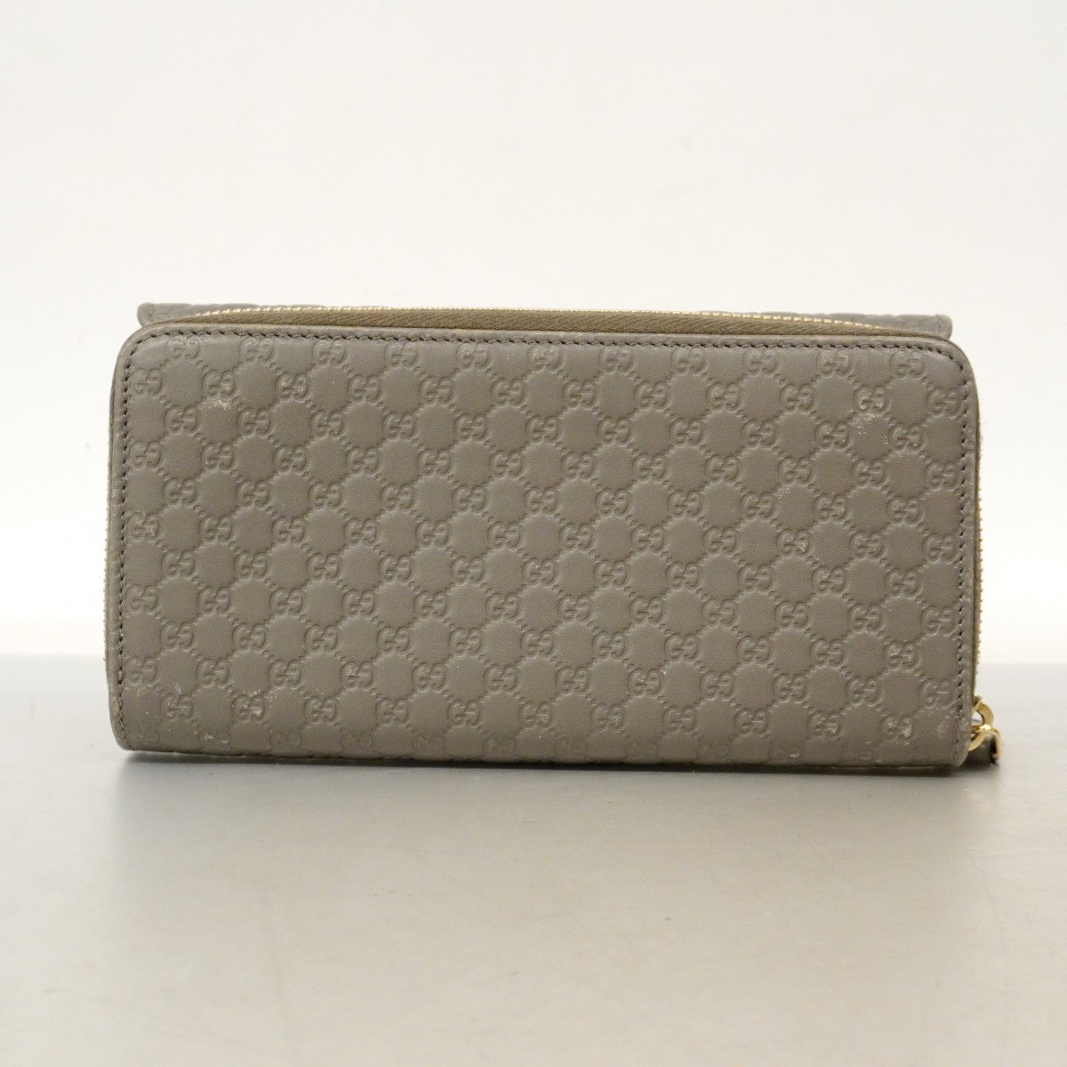 【6cb2775】グッチ 長財布 マイクログッチシマ 449364 レザー グレー シャンパンゴールド金具【中古】レディース