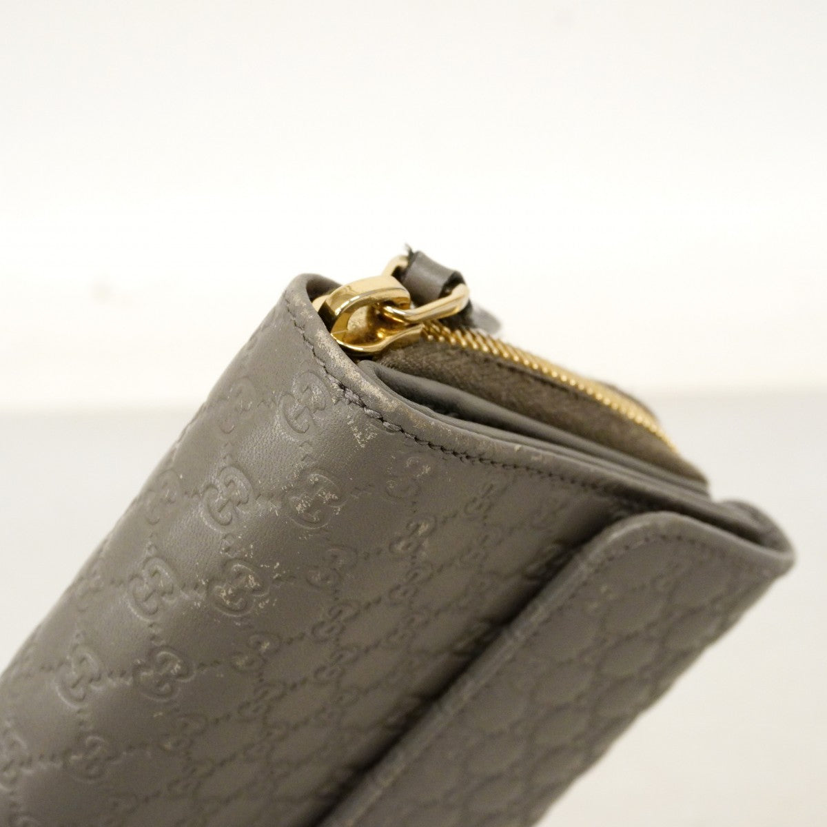 【6cb2775】グッチ 長財布 マイクログッチシマ 449364 レザー グレー シャンパンゴールド金具【中古】レディース