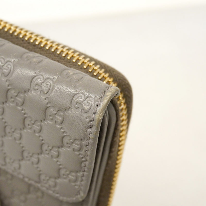【6cb2775】グッチ 長財布 マイクログッチシマ 449364 レザー グレー シャンパンゴールド金具【中古】レディース