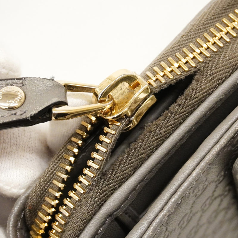 【6cb2775】グッチ 長財布 マイクログッチシマ 449364 レザー グレー シャンパンゴールド金具【中古】レディース