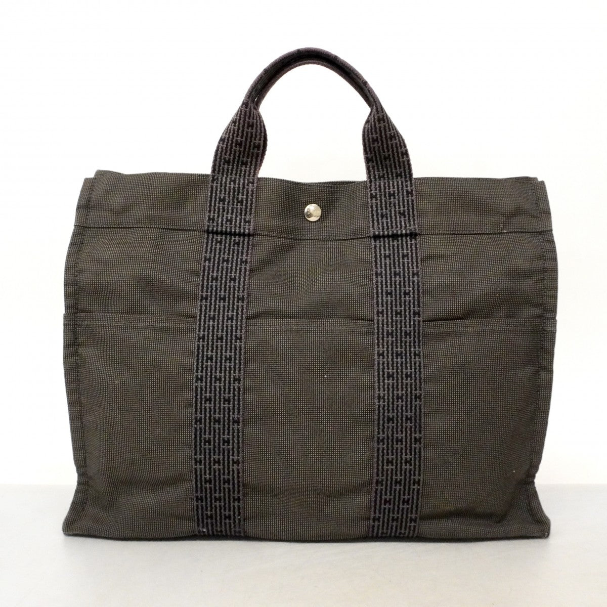 【6cb2777】エルメス トートバッグ エールラインMM キャンバス グレー シルバー金具【中古】メンズ レディース ユニセックス