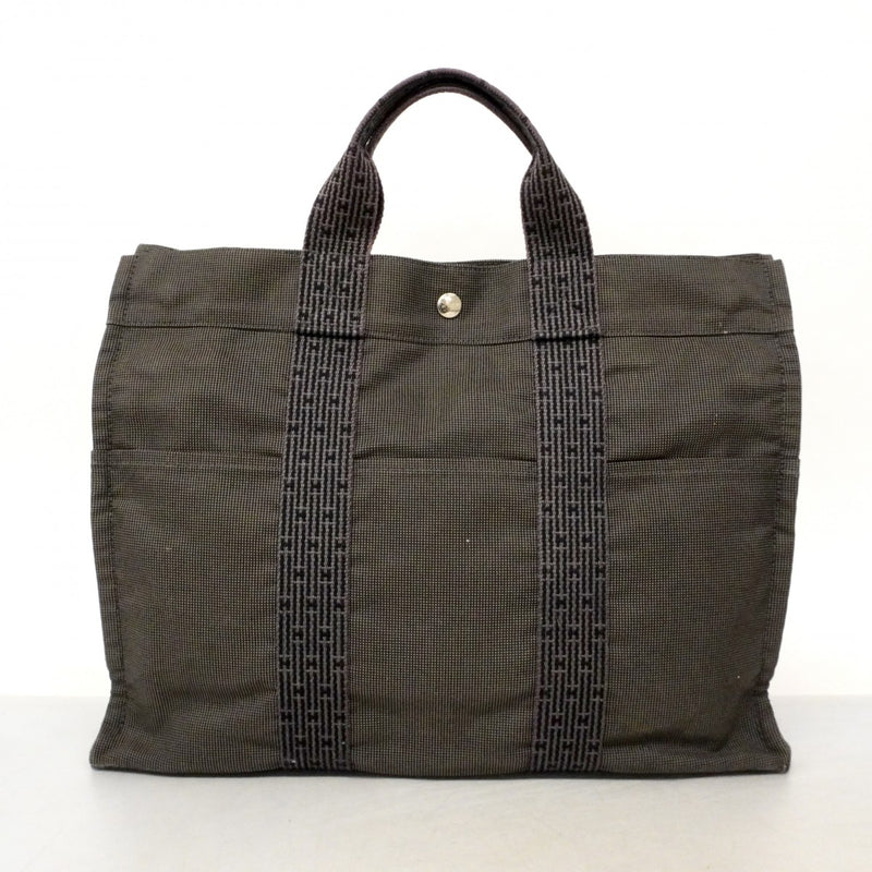 【6cb2777】エルメス トートバッグ エールラインMM キャンバス グレー シルバー金具【中古】メンズ レディース ユニセックス
