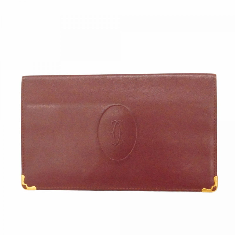 ★SALE【6cc2892】カルティエ 長札入れ マスト レザー ボルドー ゴールド金具【中古】メンズ レディース ユニセックス