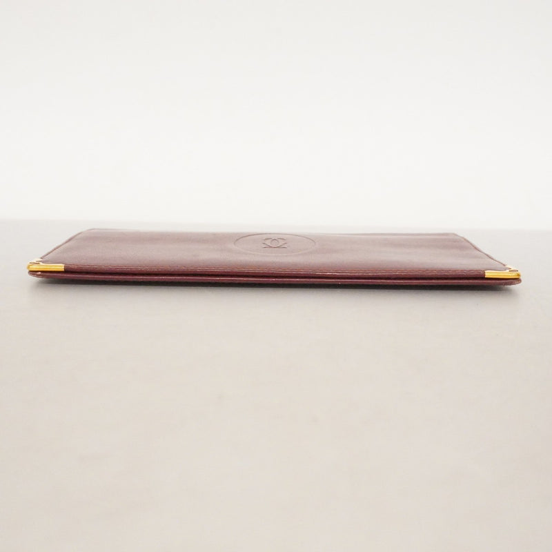 ★SALE【6cc2892】カルティエ 長札入れ マスト レザー ボルドー ゴールド金具【中古】メンズ レディース ユニセックス